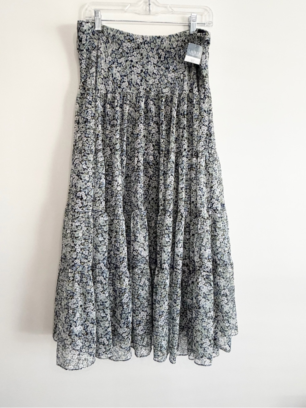 Lauren Ralph Lauren Floral Tiered Maxi Skirt XL Blue Green NWT